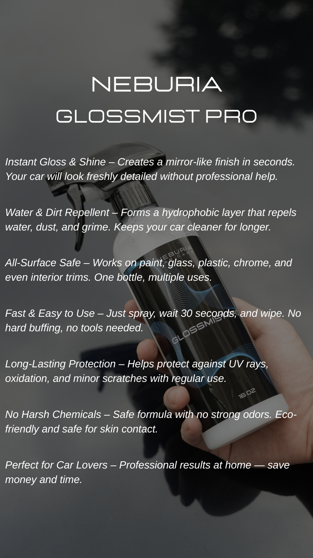 NEBURIA Instant Gloss Car Coating Spray – Hydrophobic Protection